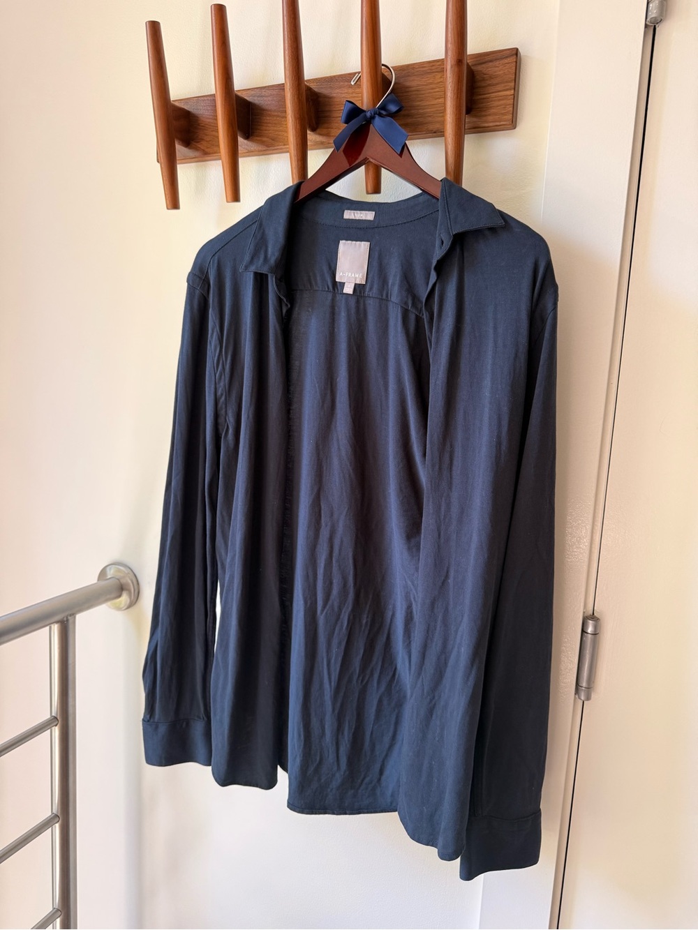 A-Frame Navy Open-Front Drape Cardigan